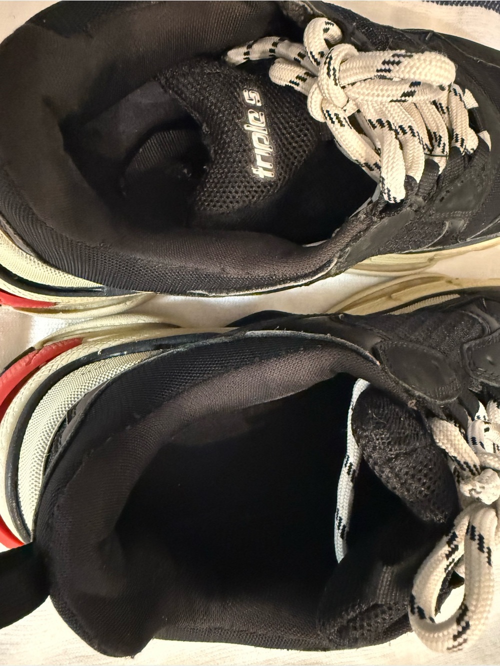Balenciaga Black Cream Red Triple S-Style Chunky Sneakers - Picture 11 of 13